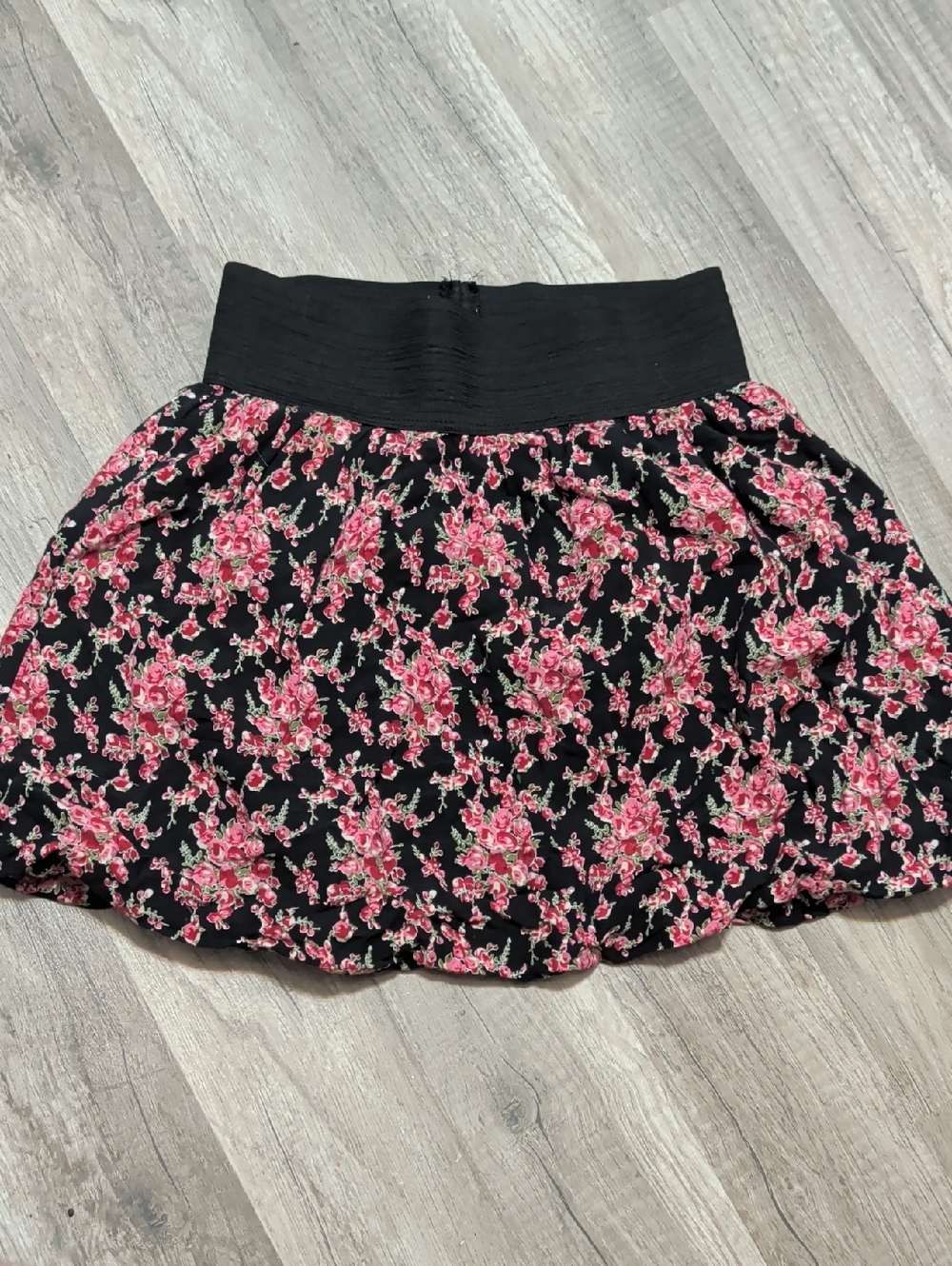Full Tilt Black Skater Skirt with Pink Floral Print